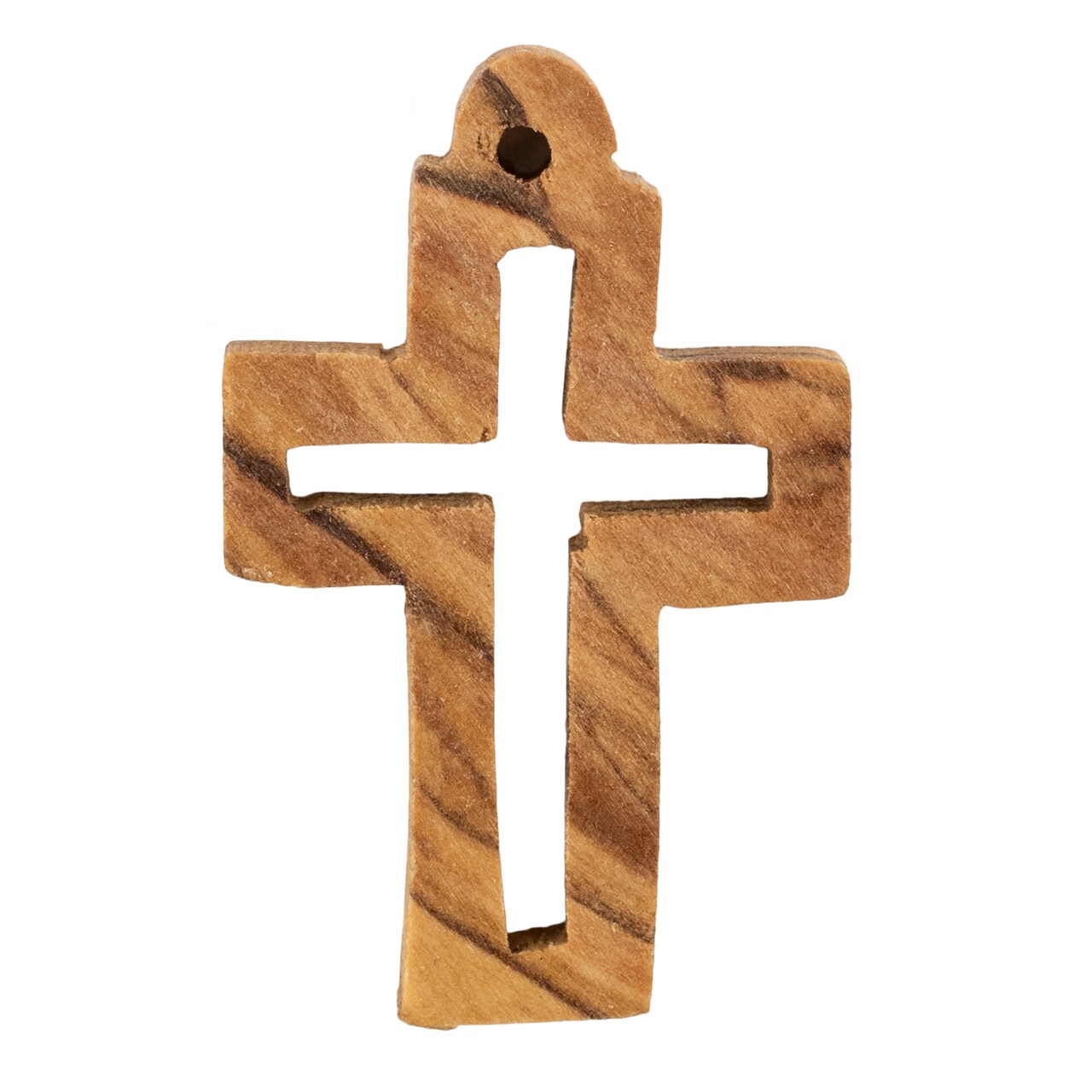 Olive Wood Cross Pendant from Bethlehem: Artisan Handcrafted Christian Necklace, 34x22mm